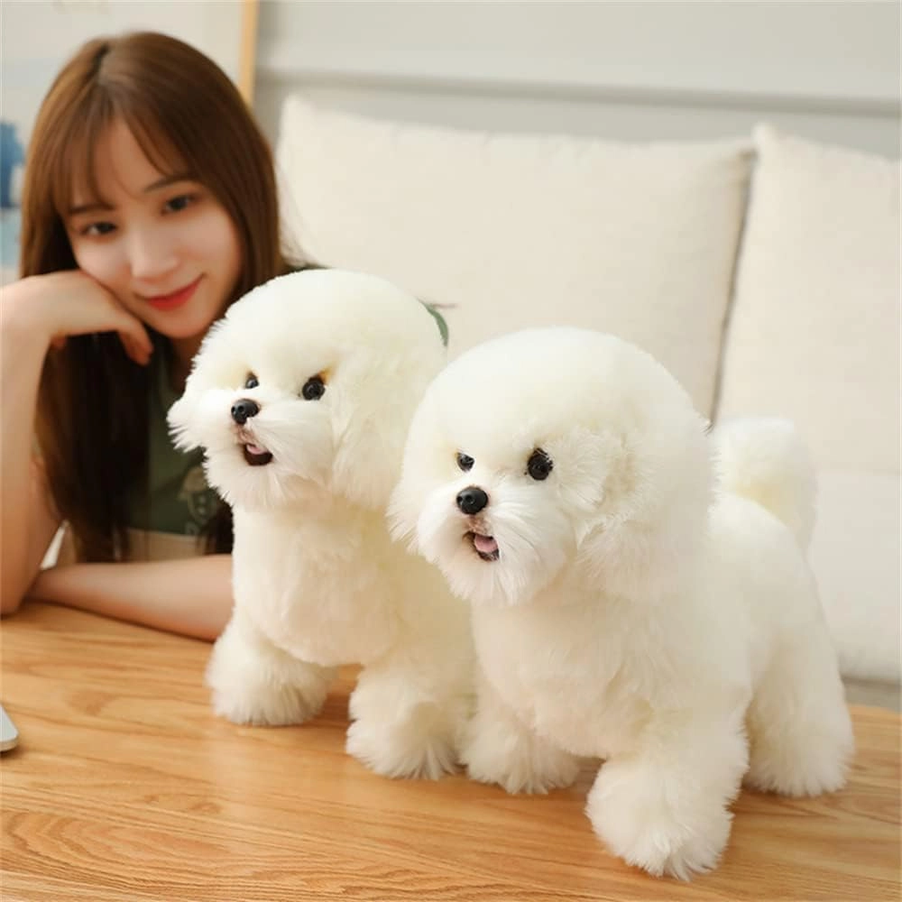 Simulation Bichon Frise Plush Toy Stuffed Animal Realistic Puppy Dog Toy for Home Decoration Easter, Thanksgiving, Christmas, New Year's Gifts (White, 35cm/13inch)