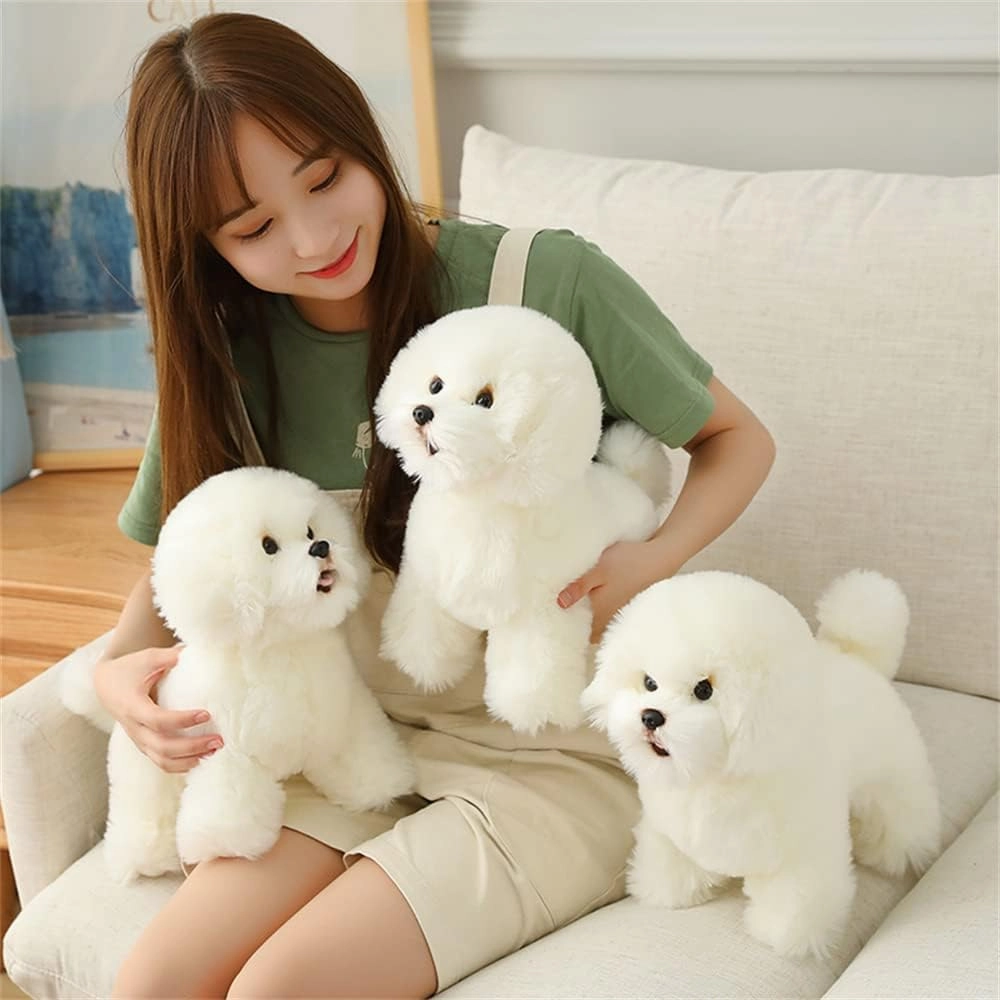 Simulation Bichon Frise Plush Toy Stuffed Animal Realistic Puppy Dog Toy for Home Decoration Easter, Thanksgiving, Christmas, New Year's Gifts (White, 35cm/13inch)