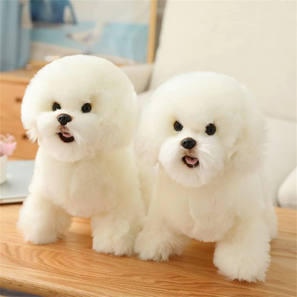 Simulation Bichon Frise Plush Toy Stuffed Animal Realistic Puppy Dog Toy for Home Decoration Easter, Thanksgiving, Christmas, New Year's Gifts (White, 35cm/13inch)