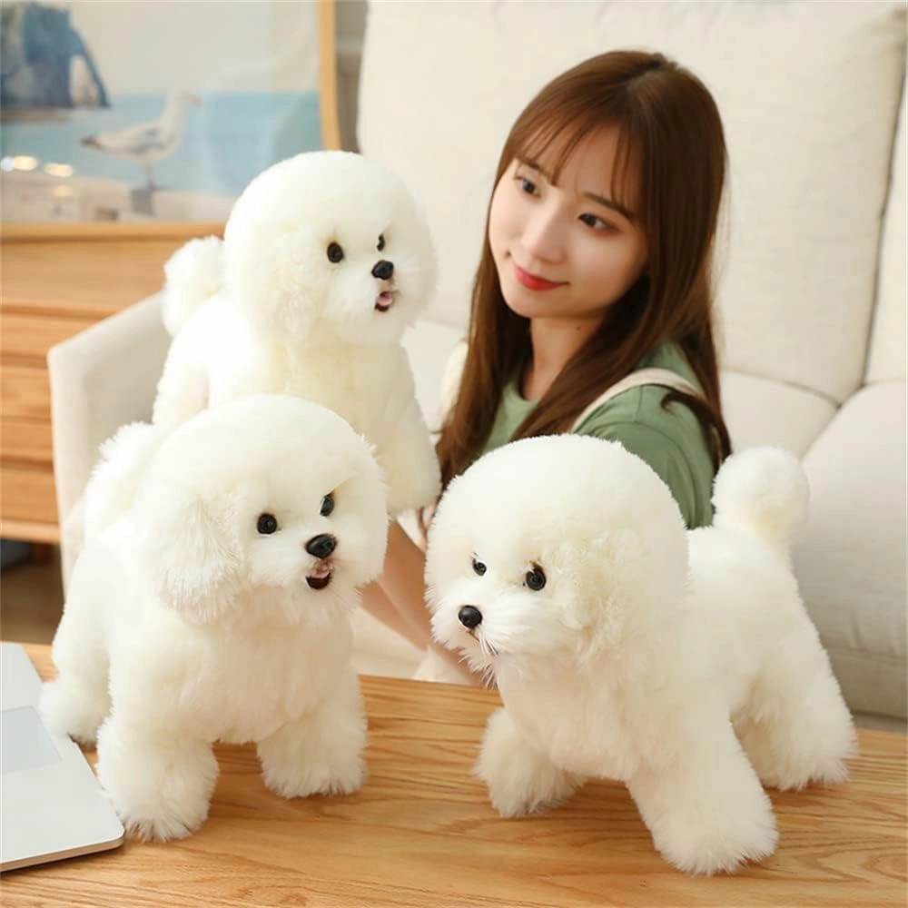 Simulation Bichon Frise Plush Toy Stuffed Animal Realistic Puppy Dog Toy for Home Decoration Easter, Thanksgiving, Christmas, New Year's Gifts (White, 35cm/13inch)