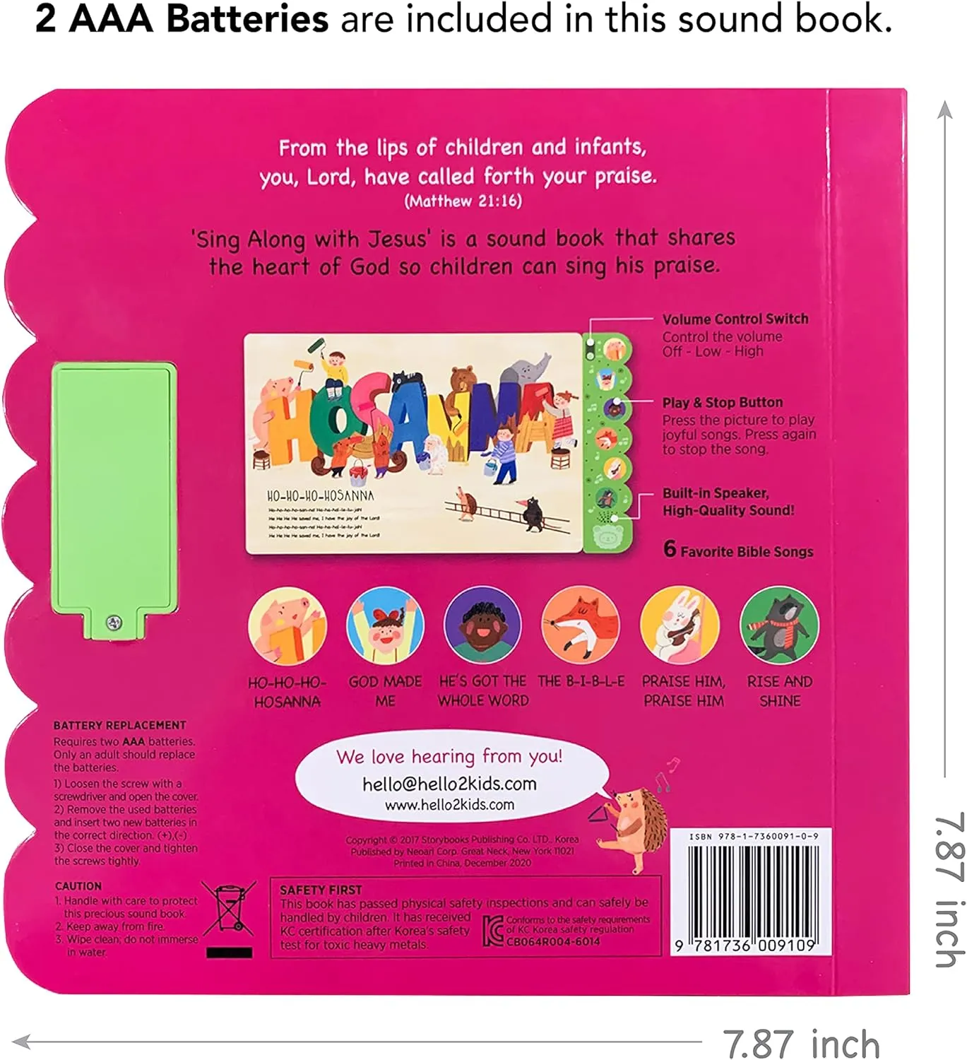 Sing Along with Jesus Christian Sound Books for Kids - 6 Bible Songs - Christening, Baptism Gifts for Boys and Girls - Religious Toys, Interactive Music Books for Toddlers - Baby Dedication