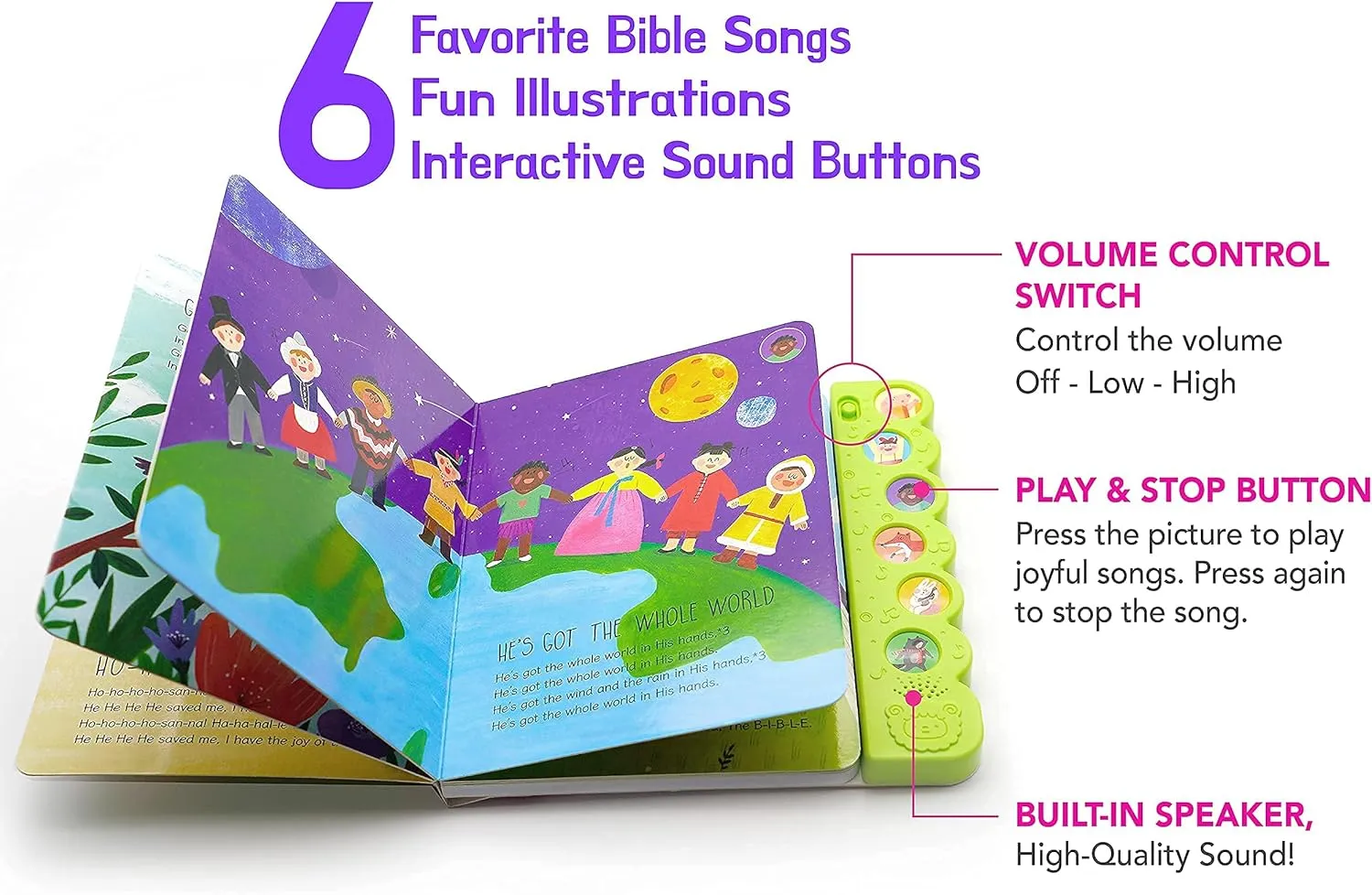 Sing Along with Jesus Christian Sound Books for Kids - 6 Bible Songs - Christening, Baptism Gifts for Boys and Girls - Religious Toys, Interactive Music Books for Toddlers - Baby Dedication