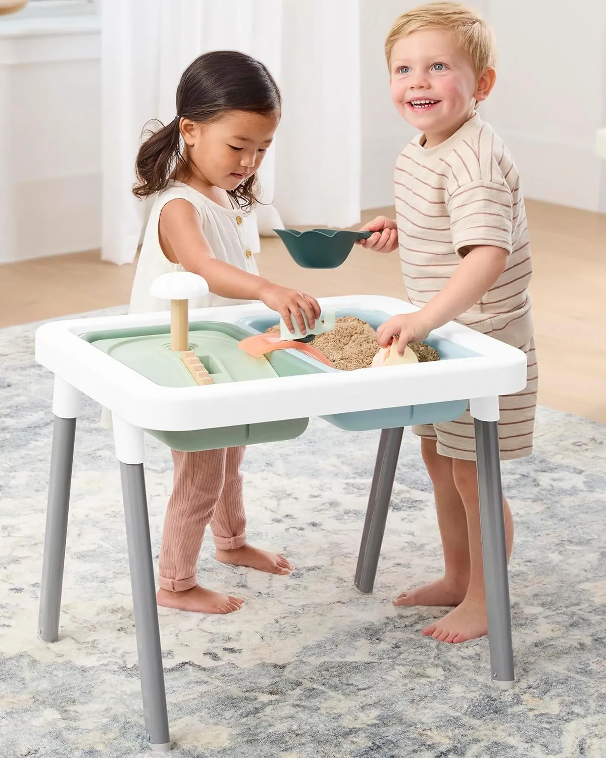 Skip Hop Discoverosity 3-in-1 Toddler Sensory Table with 13 Nature-Inspired Sensory Tools 8-Page Activity Guide 2 Bins and 2 Convertible lids, Age 18m 