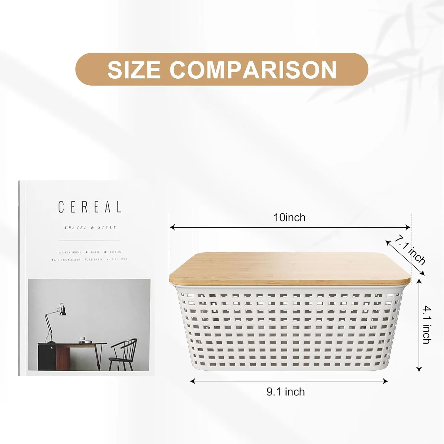 Small 5 Quart Plastic Storage Bin with Bamboo Lid, Stackable Decorative Storage Basket Box Containers with Label for Organizing shelves Closet Office Classroom, White 6 Pack
