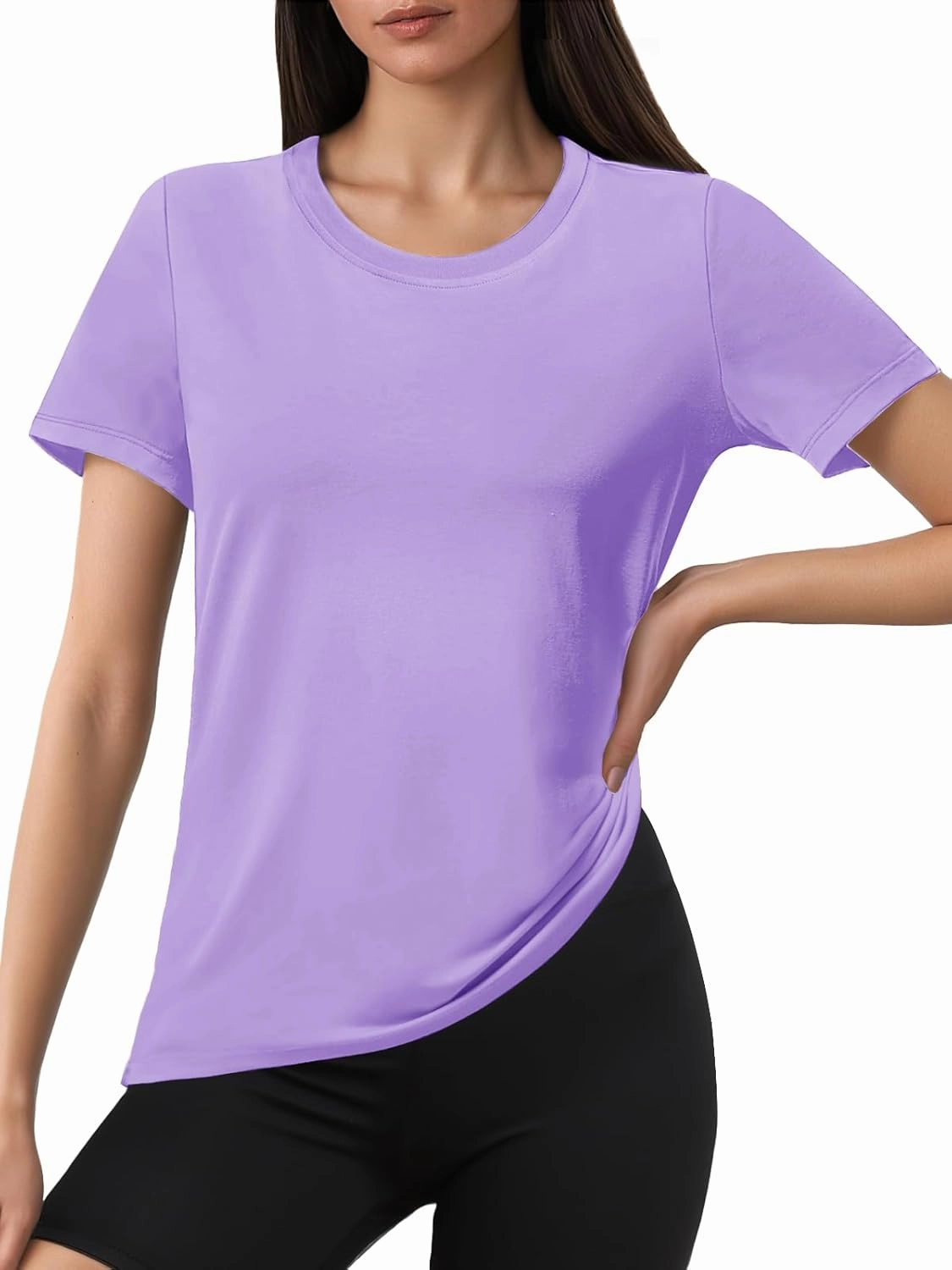 SMENG Short Sleeve Shirts for Women UPF 50  Cotton Crew Neck T Shirt Basic Summer Yoga Running Workout Tops