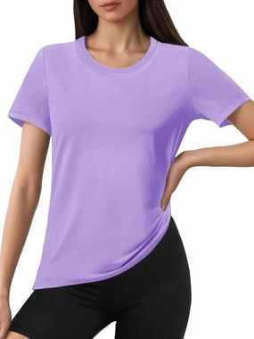 SMENG Short Sleeve Shirts for Women UPF 50  Cotton Crew Neck T Shirt Basic Summer Yoga Running Workout Tops