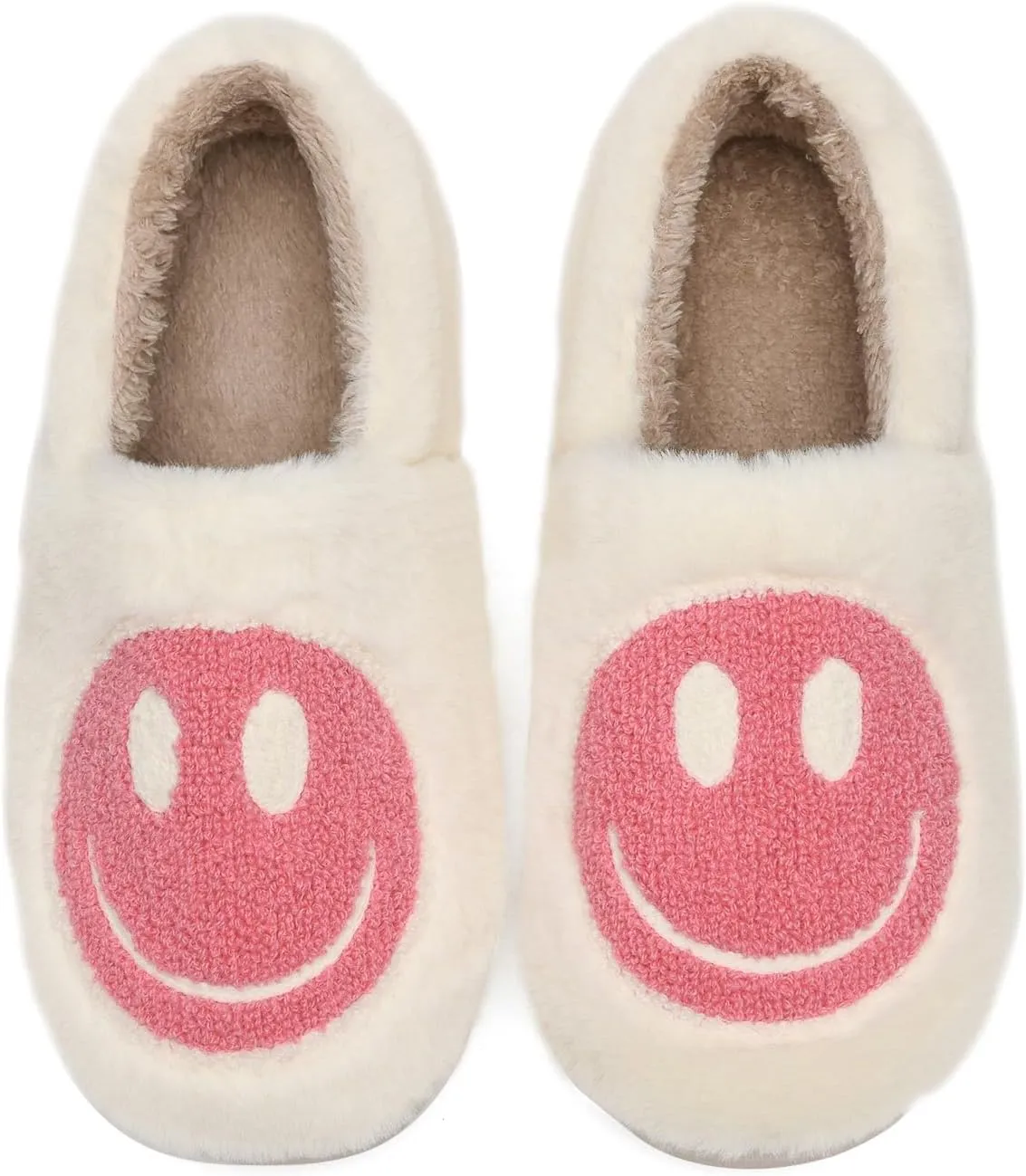 Smile Face Slippers,Retro Soft Plush Smile Fleece Lined House Shoes for Women Fuzzy Memory Foam Closed Back Slippers Anti Skid TPR Soft Sole