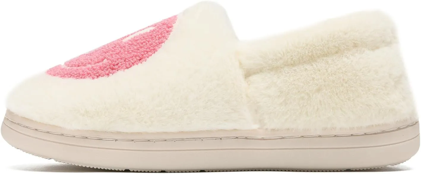 Smile Face Slippers,Retro Soft Plush Smile Fleece Lined House Shoes for Women Fuzzy Memory Foam Closed Back Slippers Anti Skid TPR Soft Sole