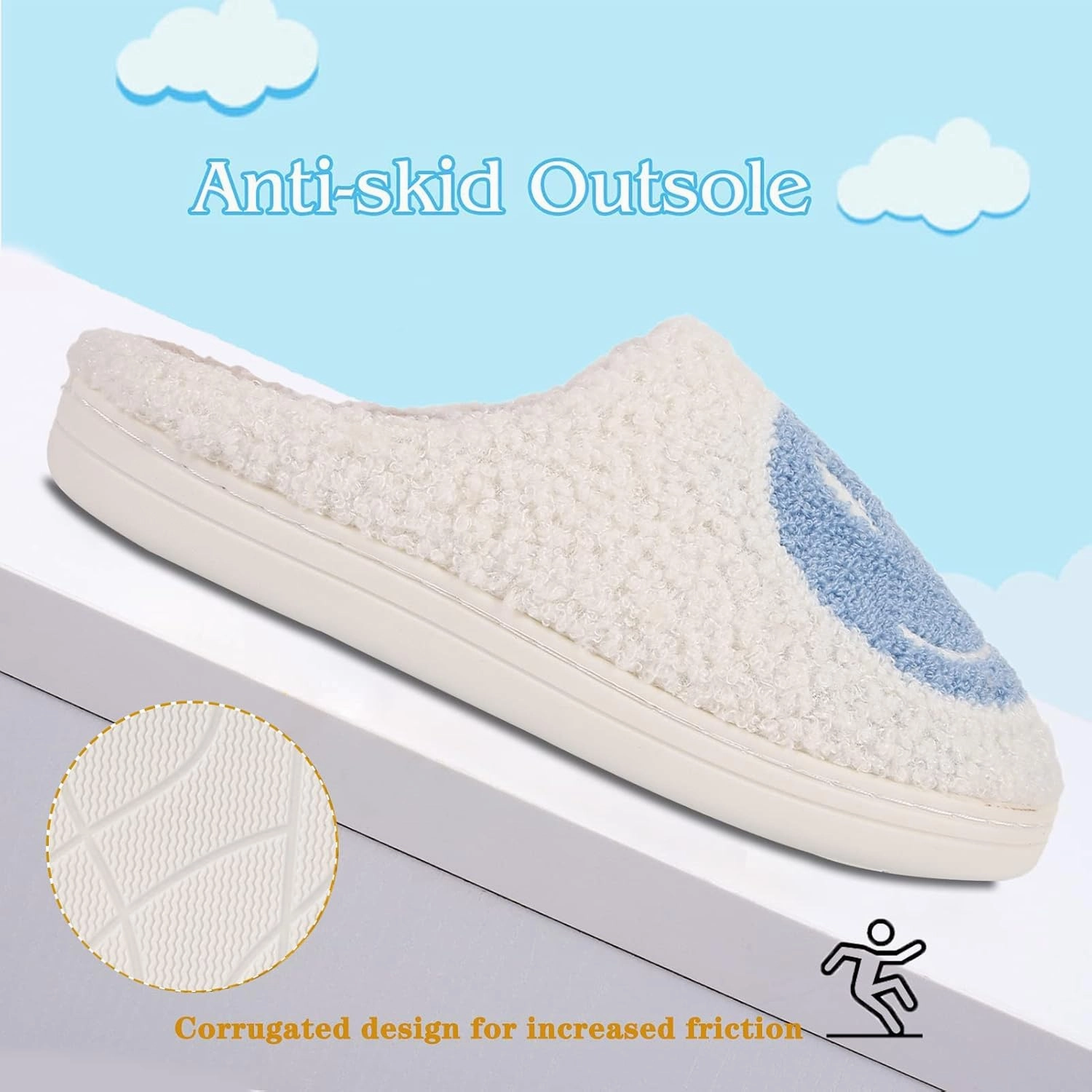 Smile Face Slippers For Women Men, Retro Soft Plush Lightweight Cute Happy Face House Slides, Cozy Fluffy Warm Home Cloud Slippers Slip-On Fleece Shoes Non-Slip Indoor Outdoor