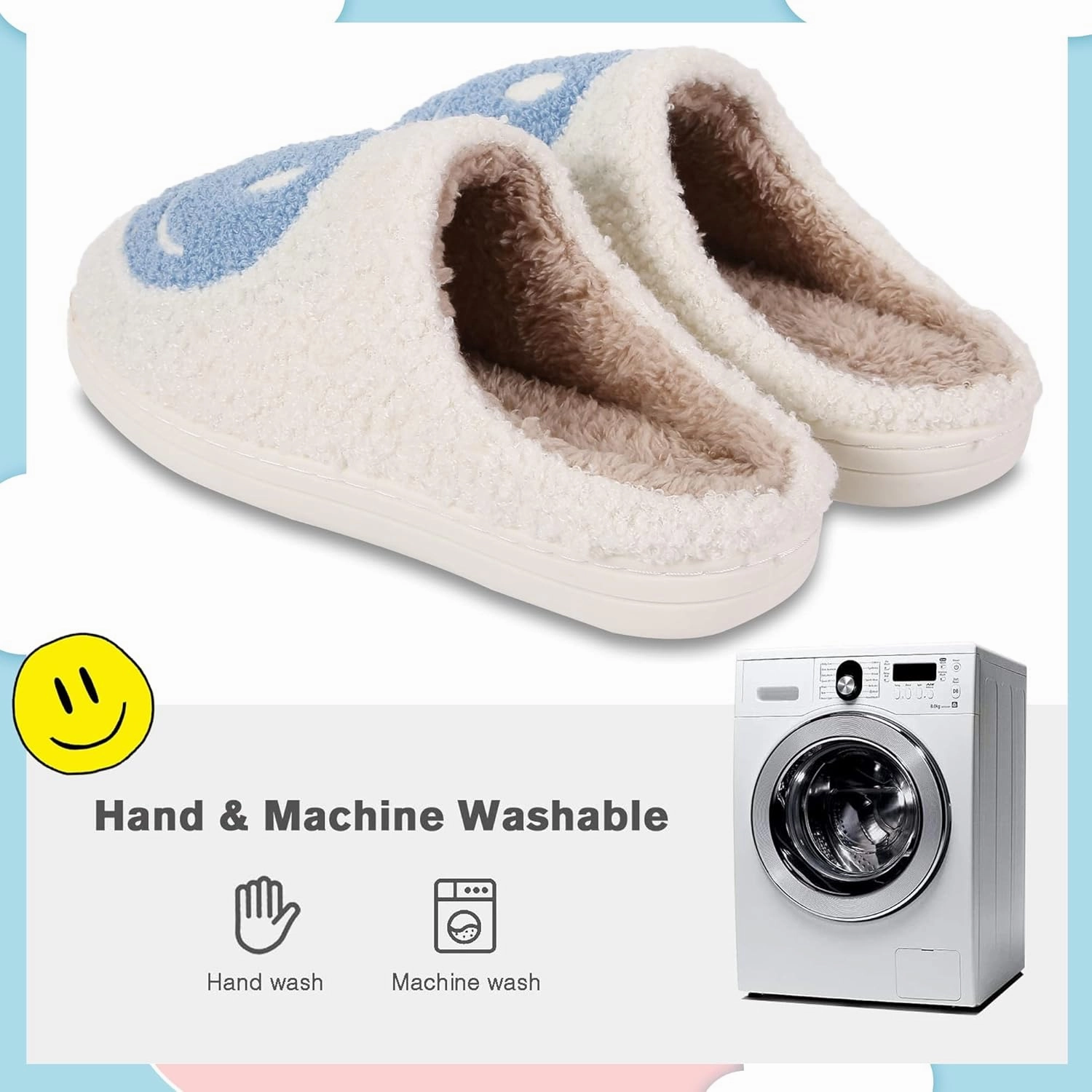 Smile Face Slippers For Women Men, Retro Soft Plush Lightweight Cute Happy Face House Slides, Cozy Fluffy Warm Home Cloud Slippers Slip-On Fleece Shoes Non-Slip Indoor Outdoor