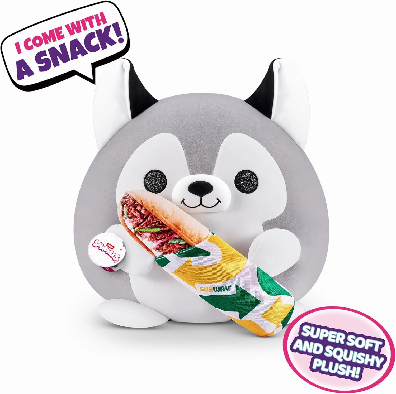 Snackles by ZURU, Super Sized 14 inch Plush, Subway Husky, Ultra Soft Plush, Collectible Stuffed Animal