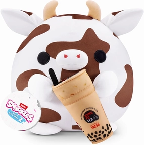 Snackles Series 2 16-inch by ZURU Cuddly Squishy Comfort 16-inch Plush with Licensed Snack Brand Accessory (Cow&Kung Fu Tea Bubble Tea)