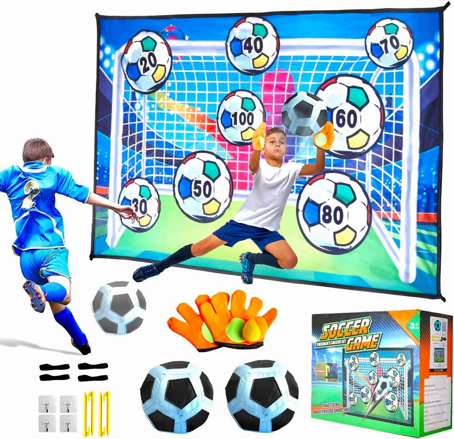 Soccer Ball Game Set with Goalkeeper's Gloves for Young Soccer Lovers Indoor Outdoor Backyard Sport Toy Portable Easy-to-Put up Present for 3 4 5 6 7 Year Old Kids Boys Girls Birthday