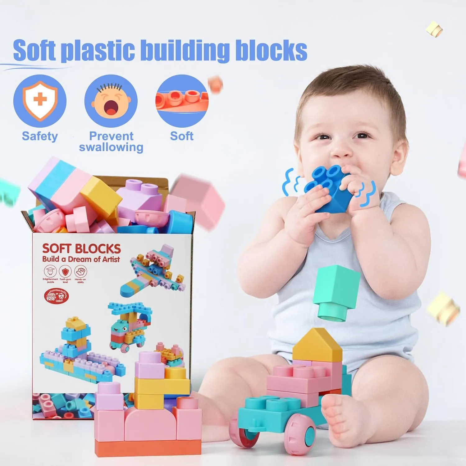 Soft Block Sets for Toddler Aged 2 3 4 5 6 Years Old.Preschool Toy for Early Childhood Education and I-Interactive.Toddler Block Toys with 101 Pieces and Storage Bag.Gift Ideas for Kids Age 18  mouths