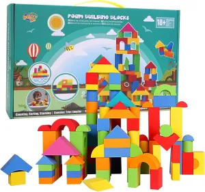 Soft Building Blocks for Toddlers 2-4, 94PCS Foam Stacking Blocks, Bath Toys for Kids, Preschool Learning STEM Toys & Gifts for Boys & Girls 18  Months