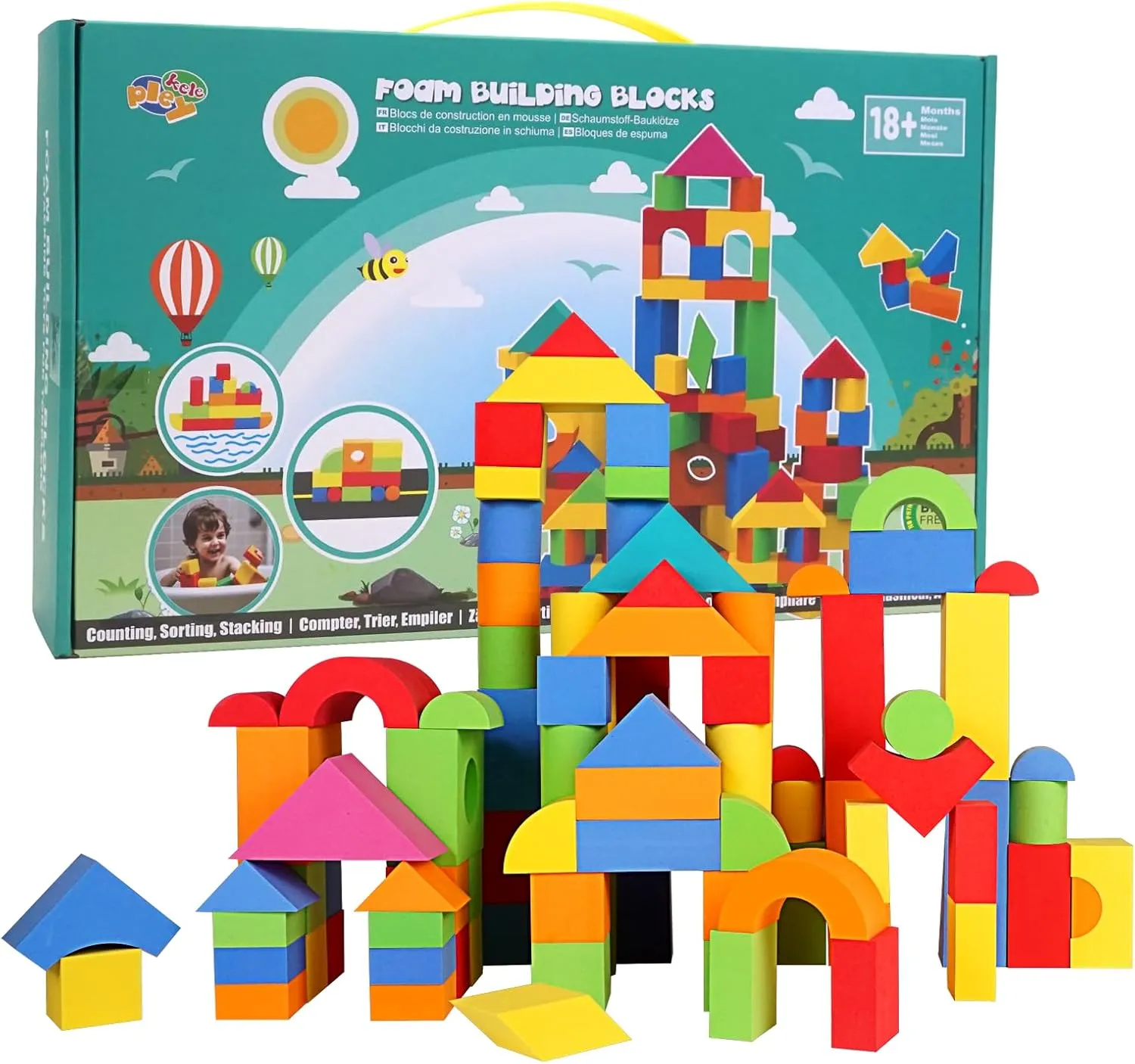 Soft Building Blocks for Toddlers 2-4, 94PCS Foam Stacking Blocks, Bath Toys for Kids, Preschool Learning STEM Toys & Gifts for Boys & Girls 18  Months