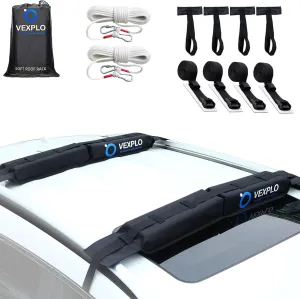 Soft Kayak Roof Rack Pads for Car Carring Kayak Surfboard SUP Canoe, Foldable Soft Roof Rack for Kayaks for Car with Enhanced Safety Tie Down Accessories