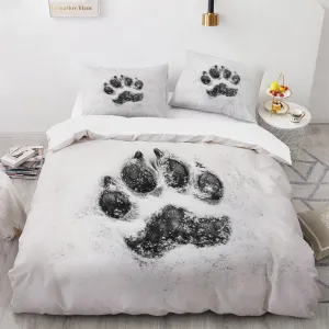 Soft Microfiber Animal Duvet Cover Cal King Size 3D Paw Print Bedding Set - 3-Piece with Zipper, 2 Pillowcases - Patterned Comforter Cover for Boy and Girl Bedroom Decoration