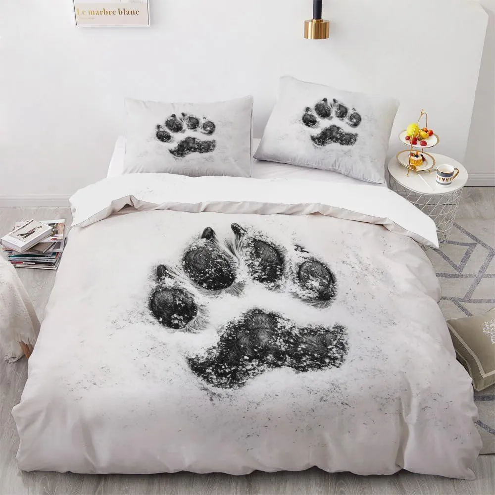 Soft Microfiber Animal Duvet Cover Cal King Size 3D Paw Print Bedding Set - 3-Piece with Zipper, 2 Pillowcases - Patterned Comforter Cover for Boy and Girl Bedroom Decoration