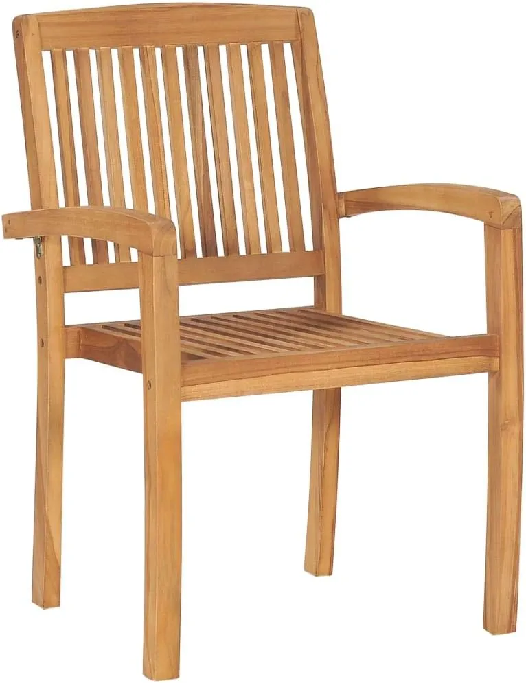 Solid Teak Wood Patio Chairs 2-Piece Set with Cream White Cushions Outdoor Furniture Stackable Lounge Chairs for Garden Poolside Deck and Indoor Use