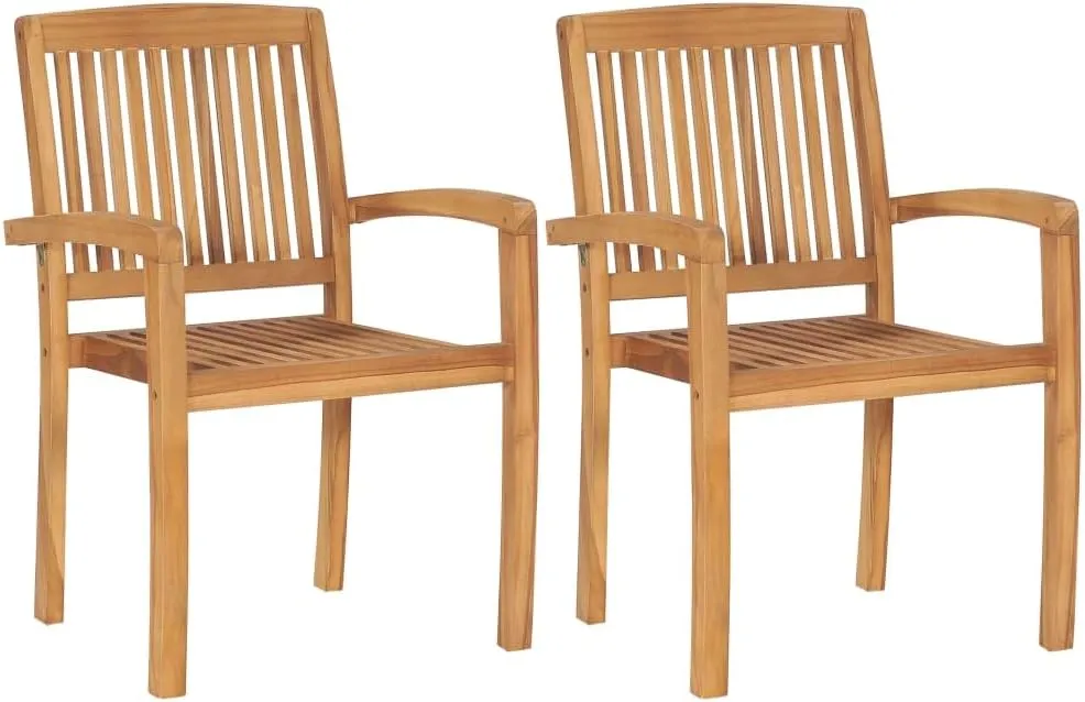 Solid Teak Wood Patio Chairs 2-Piece Set with Cream White Cushions Outdoor Furniture Stackable Lounge Chairs for Garden Poolside Deck and Indoor Use
