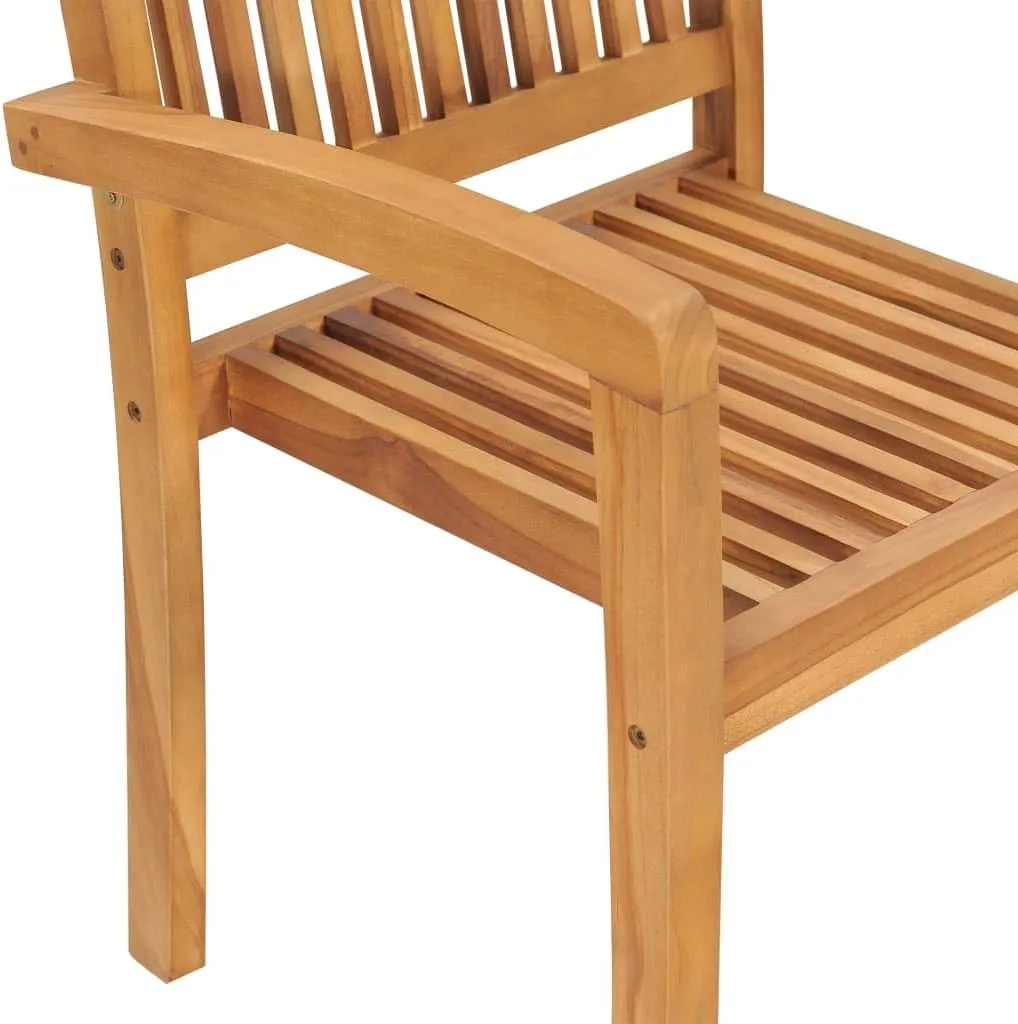 Solid Teak Wood Patio Chairs 2-Piece Set with Cream White Cushions Outdoor Furniture Stackable Lounge Chairs for Garden Poolside Deck and Indoor Use