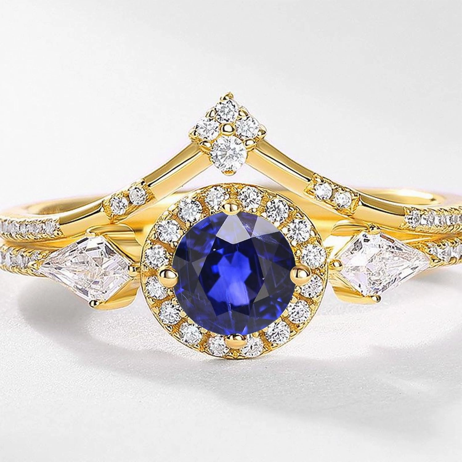 Solid 10K 14K 18K Gold Women's Gemstone Wedding Ring Set 2 Carat Round Cut Gemstone Engagement Rings with 3 Stone Bridal Ring Sets Jewelry Gifts