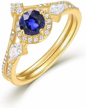 Solid 10K 14K 18K Gold Women's Gemstone Wedding Ring Set 2 Carat Round Cut Gemstone Engagement Rings with 3 Stone Bridal Ring Sets Jewelry Gifts