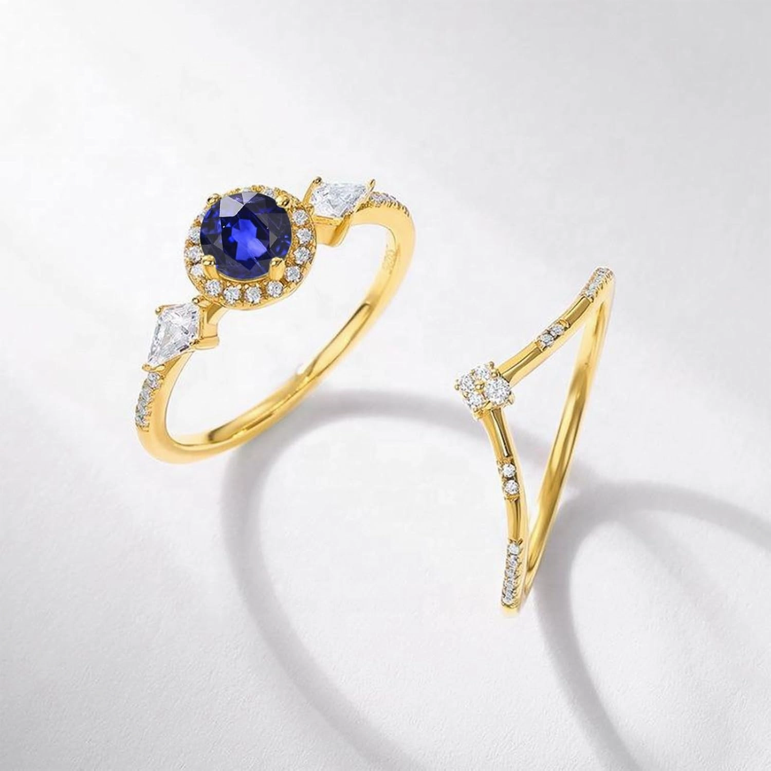 Solid 10K 14K 18K Gold Women's Gemstone Wedding Ring Set 2 Carat Round Cut Gemstone Engagement Rings with 3 Stone Bridal Ring Sets Jewelry Gifts