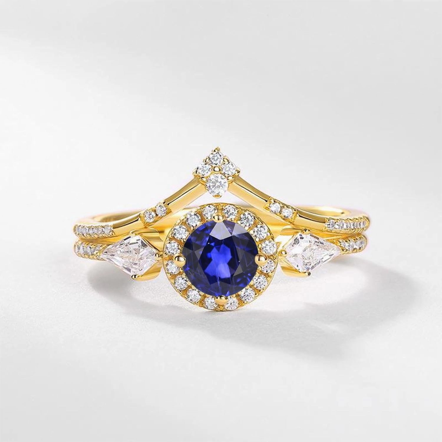 Solid 10K 14K 18K Gold Women's Gemstone Wedding Ring Set 2 Carat Round Cut Gemstone Engagement Rings with 3 Stone Bridal Ring Sets Jewelry Gifts