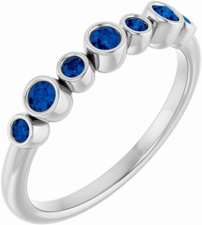 Solid 14k White Gold Blue Sapphire Bezel-Set Ring Band (Width = 18mm) - Size 8