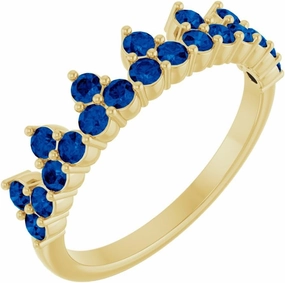Solid 14k Yellow Gold Solitaire Blue Sapphire Crown Ring Band (Width = 15.8mm) - Size 5.5