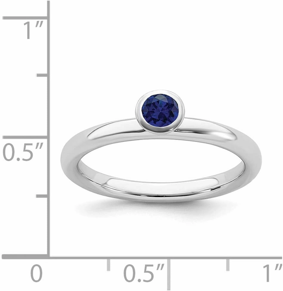 Solid 925 Sterling Silver Stackable 4mm Round Created Sapphire Blue September Gemstone Ring Eternity Band