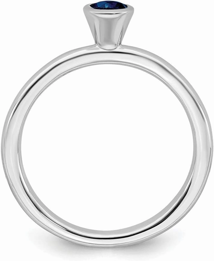 Solid 925 Sterling Silver Stackable 4mm Round Created Sapphire Blue September Gemstone Ring Eternity Band