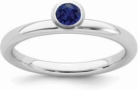 Solid 925 Sterling Silver Stackable 4mm Round Created Sapphire Blue September Gemstone Ring Eternity Band