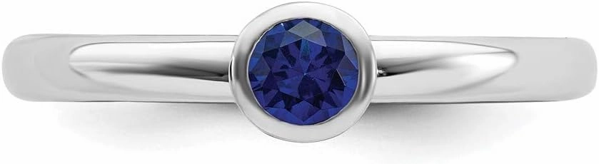 Solid 925 Sterling Silver Stackable 4mm Round Created Sapphire Blue September Gemstone Ring Eternity Band