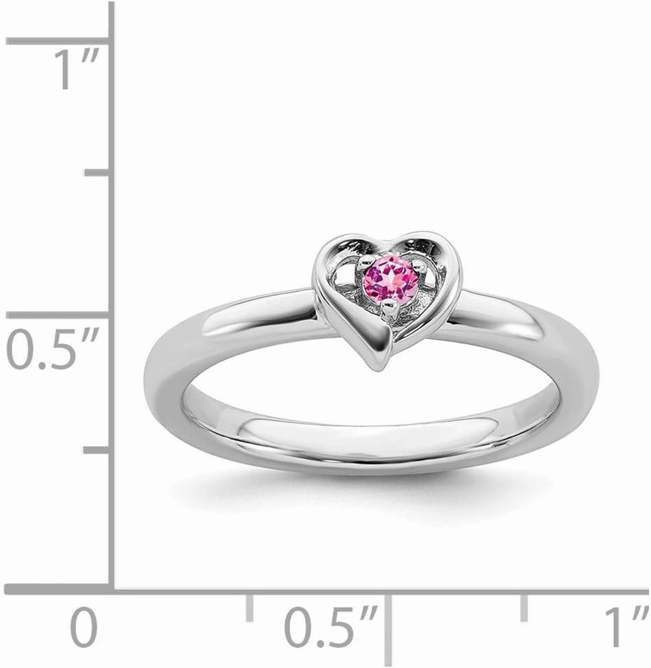 Solid 925 Sterling Silver Stackable Created Pink Sapphire Heart Ring Eternity Band