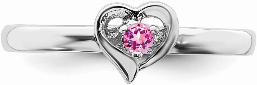 Solid 925 Sterling Silver Stackable Created Pink Sapphire Heart Ring Eternity Band
