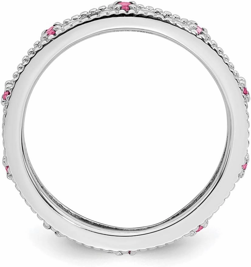 Solid 925 Sterling Silver Stackable Created Pink Sapphire Ring Eternity Band