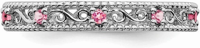 Solid 925 Sterling Silver Stackable Created Pink Sapphire Ring Eternity Band
