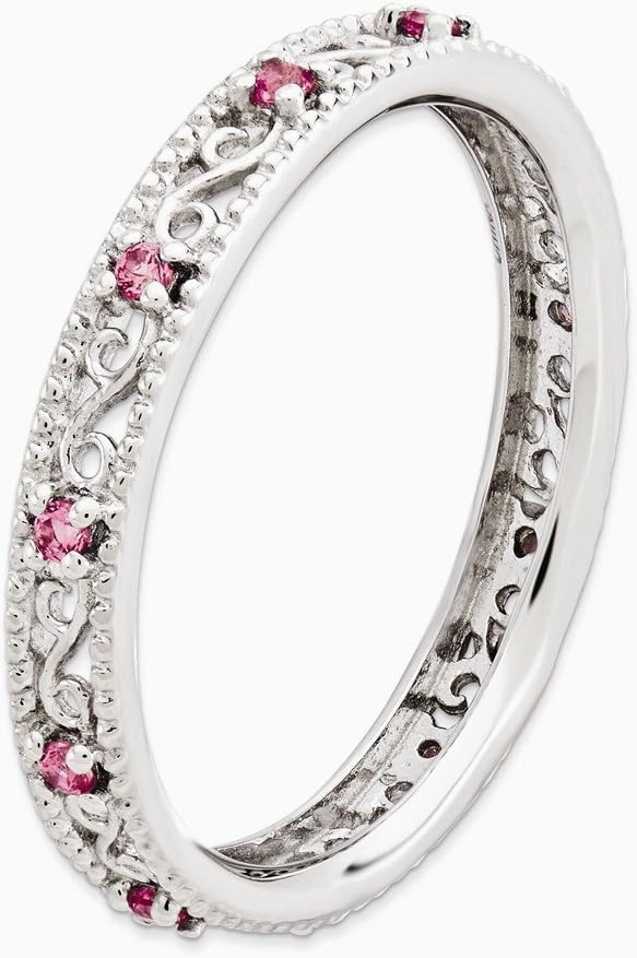 Solid 925 Sterling Silver Stackable Created Pink Sapphire Ring Eternity Band