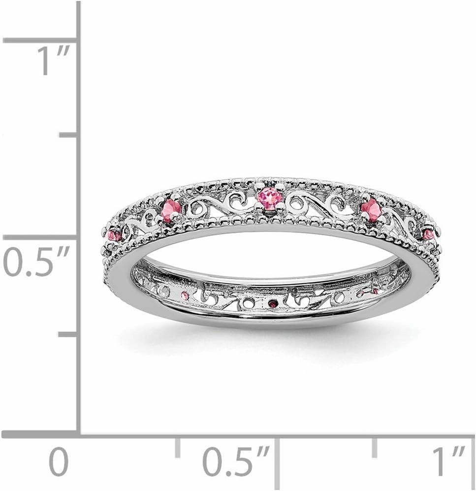 Solid 925 Sterling Silver Stackable Created Pink Sapphire Ring Eternity Band