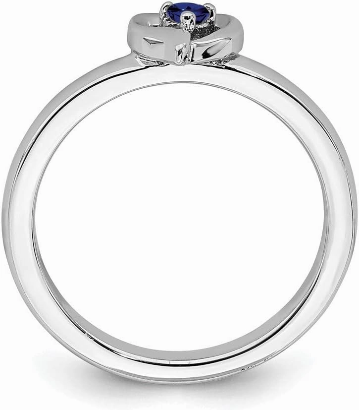 Solid 925 Sterling Silver Stackable Created Sapphire Blue September Gemstone Heart Ring Eternity Band