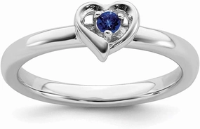 Solid 925 Sterling Silver Stackable Created Sapphire Blue September Gemstone Heart Ring Eternity Band