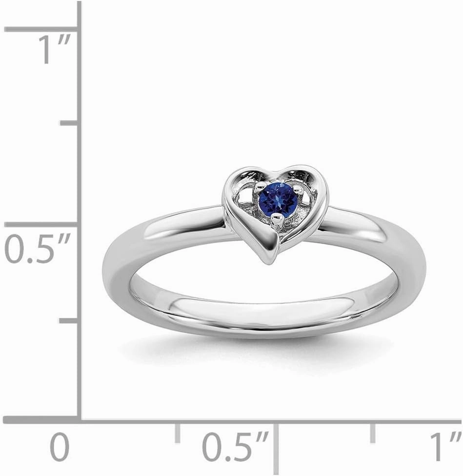Solid 925 Sterling Silver Stackable Created Sapphire Blue September Gemstone Heart Ring Eternity Band