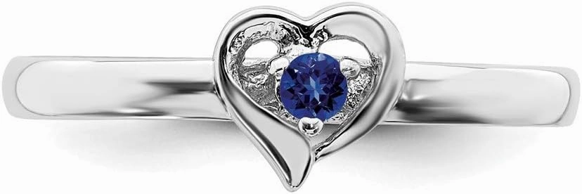 Solid 925 Sterling Silver Stackable Created Sapphire Blue September Gemstone Heart Ring Eternity Band