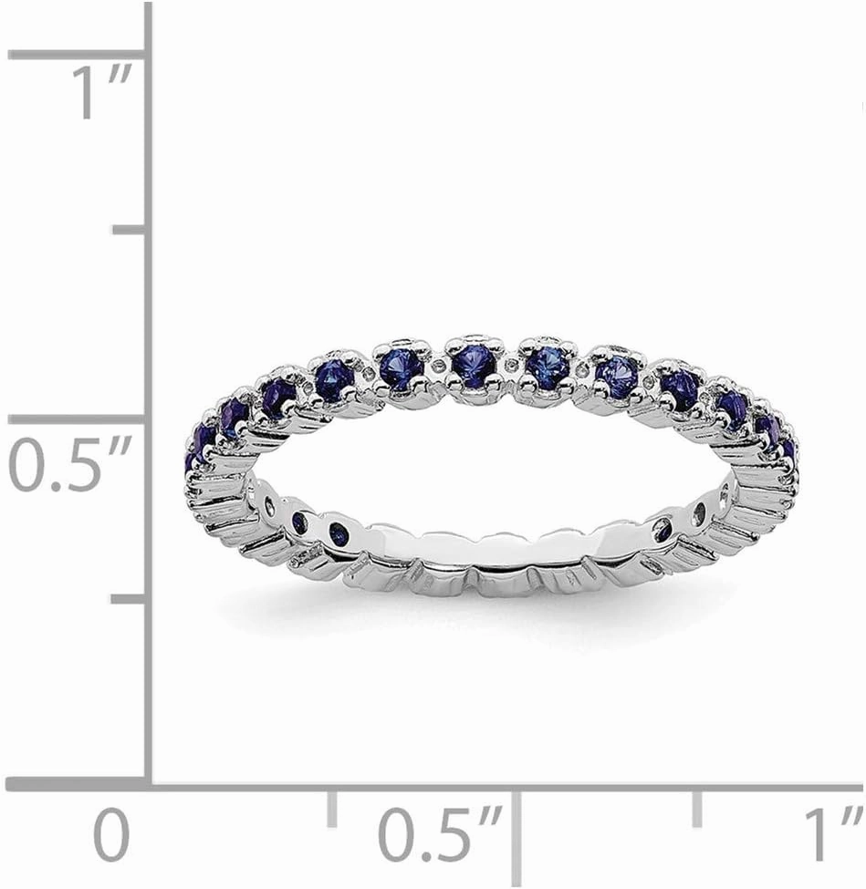 Solid 925 Sterling Silver Stackable Created Sapphire Blue September Gemstone Ring Eternity Band