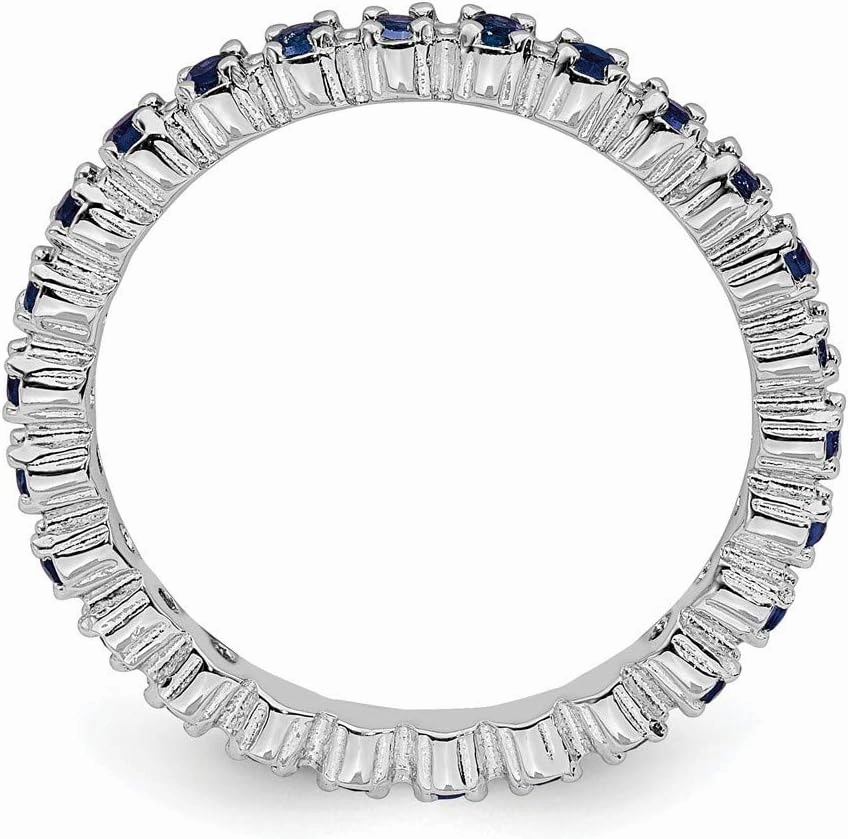 Solid 925 Sterling Silver Stackable Created Sapphire Blue September Gemstone Ring Eternity Band