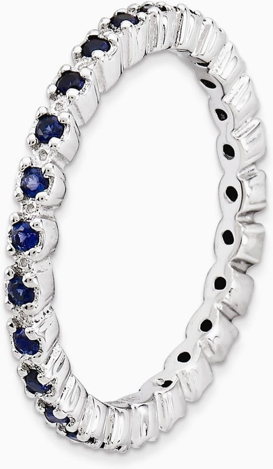 Solid 925 Sterling Silver Stackable Created Sapphire Blue September Gemstone Ring Eternity Band