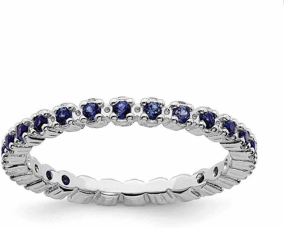 Solid 925 Sterling Silver Stackable Created Sapphire Blue September Gemstone Ring Eternity Band